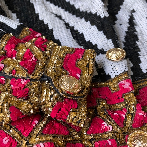 COPY - RARE ⭑* Caché ⭑* SILK sequin zebra crop bomber jacket 😱 - Picture 5 of 5